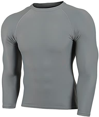 TIZAX Men's Rash Vest Long Sleeve UPF 50+ Rash Guard Compression Top Base Layers Swim Shirts Quick Dry Gray XL