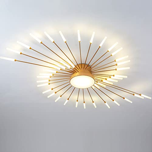 DDYY Wohnzimmerlampe Modern LED Deckenleuchte,4000K Warmweiß Multifunktional Deckenbeleuchtung Schlafzimmer Lampe Weiß Deckenbeleuchtung Deckenlampe für Wohnzimmer Büro Flur (42 Köpfe, Gold)