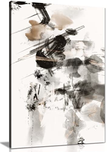Panther Print Fine Art Prints Abstract Black & Grey Paint Strokes Artistic Framed Canvas Print, Pictures for Home Walls, Bedroom, Living Room & Bathroom Decor 91x61cm (36x24in)