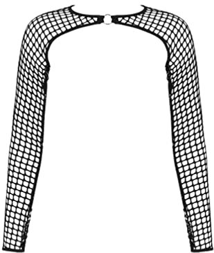 iiniim Womens Sheer Arm Sleeve Shrug See-Through Mesh Long Sleeve Gloves Crop Top T-Shirt Fishnet Black M