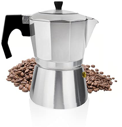 ACTIV CUISINE Caffettiera 9 Tazze in Alluminio Caffettiera Espresso Mokka Maker Caffettiera Italiana Caffettiera con Coperchio Trasparente Non per Induzione, 450 ml