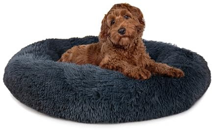 Paco Home Hundebett Katzenbett Flauschig Hundekissen Donut Hundedecke Hund Katze Hundekörbchen Katzenkorb Waschbar, Farbe:Anthrazit, Größe:Ø80 cm