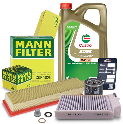 MANN-FILTER Inspektionspaket Filterset 1x Ölfilter, 1x Luftfilter, 1x Innenraumfilter, 1x Motoröl 0W-30 5 l, Kompatibel mit RENAULT CLIO, MODUS/GRAND MODUS (F/JP0_), TWINGO II (CN0_)