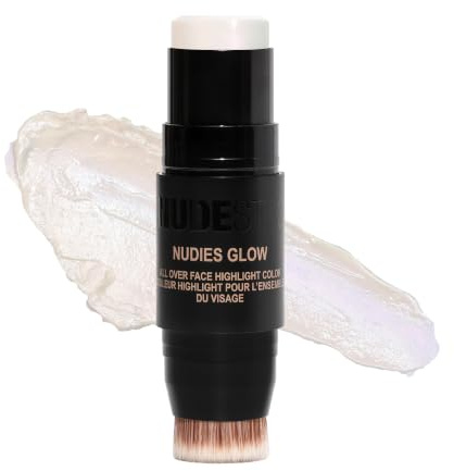 Nudestix Nudies Glow Highlighter Stick - Illuminante in crema multiuso per viso, occhi e corpo con pennello integrato, finitura rugiadosa e radiosa per tutte le tonalità della pelle | Illumi-Naughty