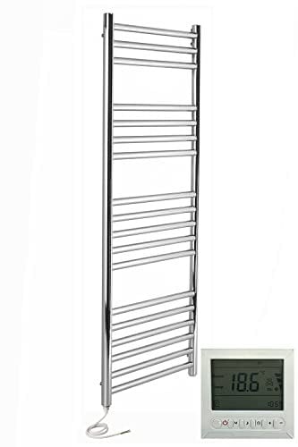 Manissa Boston Electric Stainless Steel Towel Rail 500x1200mm Towel Warmer Mirror Polished Finish + Timer and Thermostat