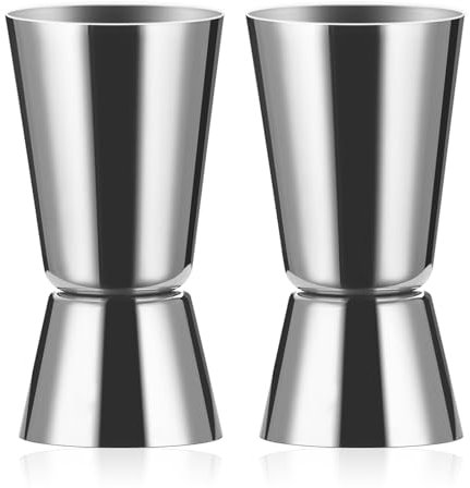 2 Pièces Cocktail Jigger, Doseur Cocktail 20/40 ml, Double Doseur à Cocktail en Acier Inoxydable, Doseur à alcool double, Barman Professionnel, Pour bar, fête, vin, cocktail(Argent)