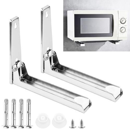 2 Stück Mikrowellenhalterung Wand, Edelstahl Mikrowellen Halter Wandhalterung für Mikrowellenherd Backofenhalterung mit 2 Schrauben 4 Expansionsschrauben 2 Gummifüße
