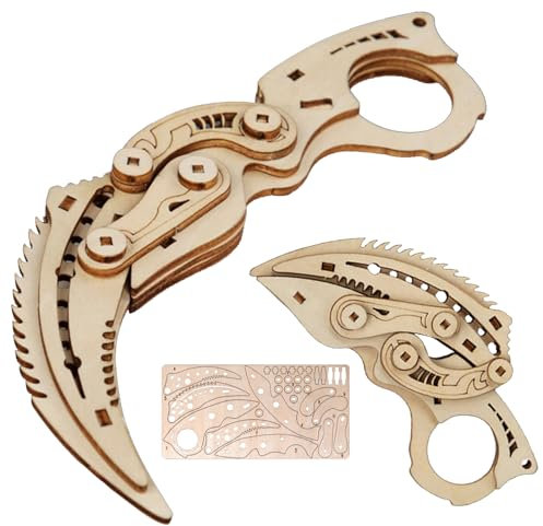 QiKKago Karambit con Filo de Madera Puzzle Csgo Cuchillos Navaja Mariposa Entrenamiento Balisong Trainer Knife Plegable Sin Cuchillo Y Navajas Regalos Originales para Adultos Hombres Mujeres Y Niños