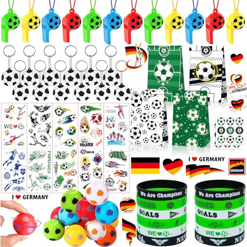 Gutenguy Fußball Party Mitgebsel Kinder mit Schlüsselanhänger, Armband, Fußball Drehen, Trillerpfeife, Tattoos, Partei Geschenk Taschen, Mitgebsel Kindergeburtstag Fussball für Kindergeburtstage