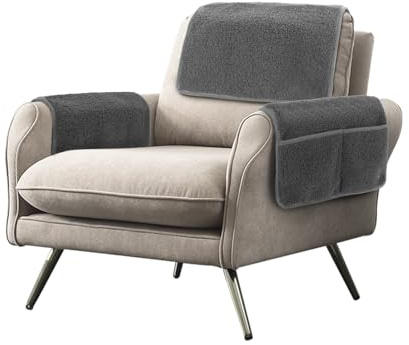 Niuoppy Armrest Cover, Headrest Cover for Recliner Sofa 3pcs Fleece Armchair Slipcover, Nonslip Recliner Chair Covers Furniture Protector for Pets (Light Grey, 1 Seater)