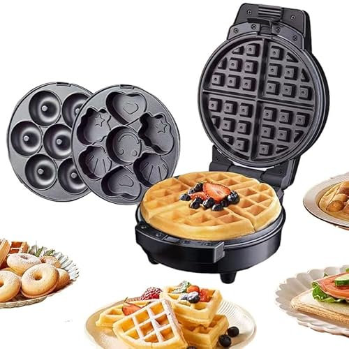 Baotkere Machine à faire des beignets, machine à sandwich à gaufres électrique 3 - en - 1, gâteau à collation de bande dessinée avec 3 disques antiadhésifs amovibles interchangeables, grille - pain