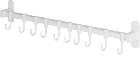Tyenaza Porta Utensili da Cucina con 10 Ganci, 60cm Barra Appendi Utensili da Cucina Autoadesivo, Barra Portautensili Regolabile da Cucina in Alluminio per Padelle, Tazze