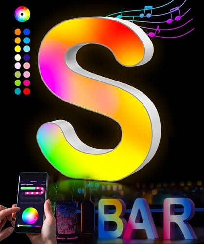 LED Buchstaben Lichter Alphabet - LED Brief Licht mit USB-Netzteil,APP-Kontrolle Musik Sync Dimmbar für Geburtstag Weihnachten Hochzeit Party Valentinstag & Festival Dekoration,Buchstaben S