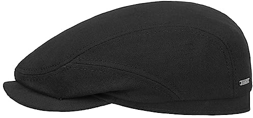 Stetson Superior Cotton Driver Flatcap Unifarben Premium Baumwollmütze mit UV-Schutz 40 Made in Germany Herren Ganzjährig schwarz 63 cm