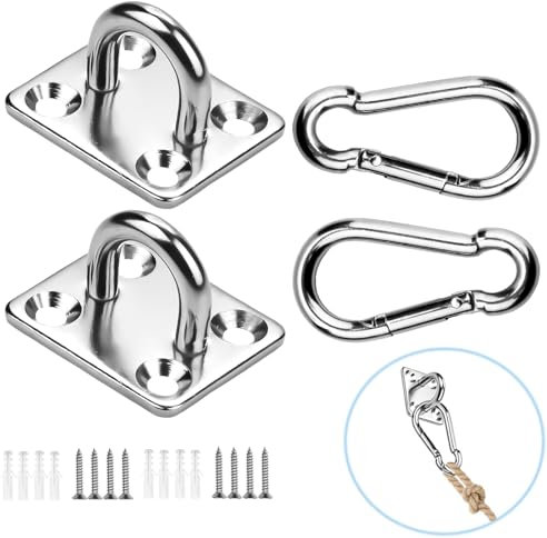 SWTYExt Alcayatas Pared Anclajes Toldo M5 Mosquetón de Acero y Placa de Ojo de Acero Inoxidable con Fijación Ganchos de Techo para Silla Colgante Yoga Hamaca Columpio