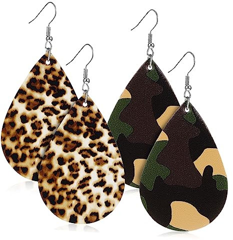 PACKOVE 2 Paires De Boucles D'Oreilles En Cuir Européennes Et Américaines Boucles D'Oreilles En Faux Cuir les Rétro les Camouflage les