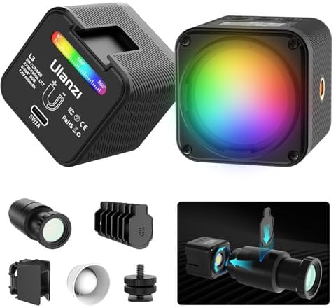 ULANZI L3 RGB Videoleuchte, Tragbare Kamera Licht mit Snoot und GOBO, 0-356° RGB,2700-7000K, Dimmbares LED Videoleuchte für Content-Erstellung, Umgebungslicht, Porträtfotografie