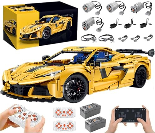 Technik Auto für Corevter C8, Mit Motoren Set, 3372-tlg, Originalverpackung | 1:8 Groß Auto Modellbausatz, 3372 Teile Klemmbausteine Rennauto Set, Automodell Sammlerstück für Autofans
