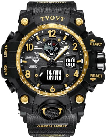 rorios Herren Militär Armbanduhr Mode Sport Uhren Multifunktional Elektronische Uhr Digital Quarz Uhr für Jungen Männer wasserdichte mit Silikon Armband Gold