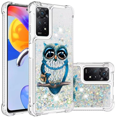 Bnvdfre Handyhülle für Xiaomi Redmi Note 11 4G / Redmi 10 / Redmi10 Prime Hülle Motive Glitzer Mädchen Bling Sparkle Fließende Flüssigkeit TPU Cover Stoßfest Schutzhülle Girls Case - Eule