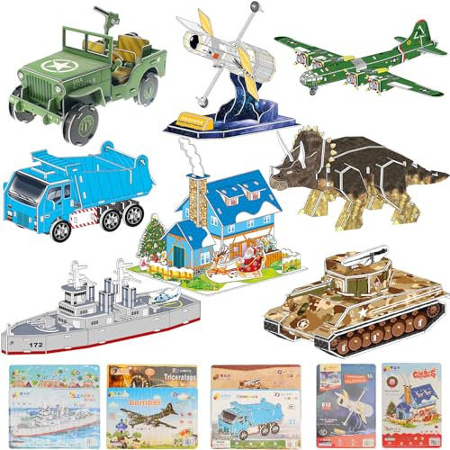 SANLIUSANJIU 8 Pezzi Puzzle 3D per Bambini, Educativo Cartone Animato, Animali, Casa - Regali per Bambini e Ragazze Natale (B)