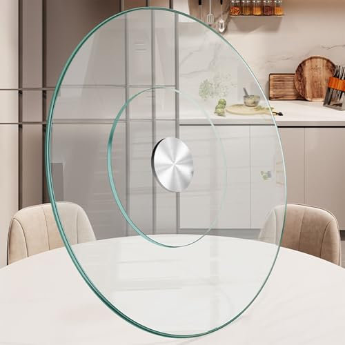 Glass Lazy Susan Turntable Dining Table Large Round Serving Plate Tabletop Rotating Tray with Swivel Assist System Silent & Smooth Spin (50cm / 20in)