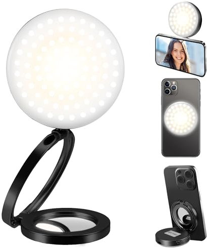 worahroe Ringlicht Handy Magnetisches Selfie Licht mit 2600-9000K, 360° Klappbar, 1200mAh Akku für 10 Stunden, Perfekt für TikTok, YouTube, Streaming und Videokonferenzen Eisenhaltig (Schwarz)