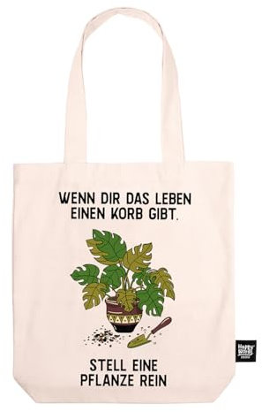 Happy Words Pflanze Baumwoll Tasche - Stoffbeutel mit Aufdruck - Stofftasche - 100% Baumwolltasche - bunte Beutel - Einkaufstaschen - modische Shopping Bag - Baumwollbeutel 40,5x41x8,5cm
