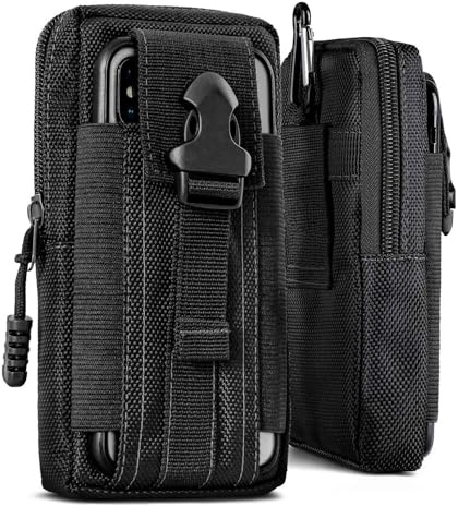 ONEFLOW Survival Case für Samsung Galaxy S24 FE Handy Gürteltasche aus Nylon mit Karabiner, Taktische EDC Tasche mit Gürtel Halterung, Etui Handyhülle Outdoor Handytasche, Schwarz