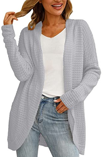 Karo Kauer Damen Damen Winter Casual Langarm Damen Mäntel Solide Strickjacke Wolljacke (Grey, L)