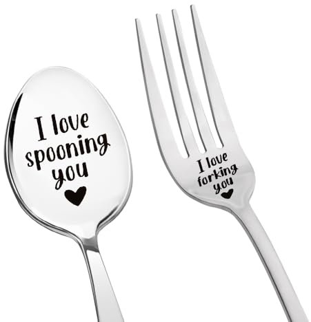 Funny Valentines Gifts for Wife Husband Fork and Spoon Set Gifts for Grilfriend Boyfriend Anniversary Birthday Gifts for Couples His and Hers Engagement Gifts for Couples I Love Forking You Fork