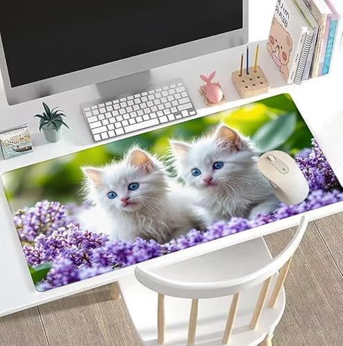 Tapis de Souris Chat Tapis de Souris Gamer XXL 1400x700x3mm Gaming Accessoire, Tapis de Souris Dessin Animé Tapis Souris Résistant à l'eau avec Base en Caoutchouc antidérapant, Bureau Travail W5-650