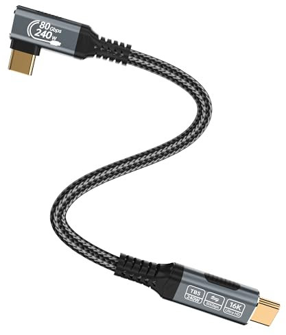 HOTUTUKI 80GBPS cable datos usb c Compatible con thunderbolt 5 90 grados corto 30CM, 240W PD3.1 Cable USB C Carga Rapida, HDR 16K/8K@60Hz para Thunderbolt 4/USB5