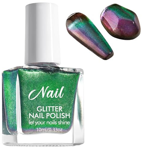 Chamäleon Nagellack Grün mit Farbwechsel Effekt - Holografischer Nagelack Schnelltrocknend - Ungiftig Glitzer Nagellack Auf Wasserbasis - Nail Polish Ohne UV Lampe für Frauen (Green, 10 Ml)