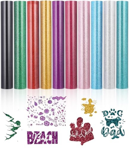 Hixava Hojas de Vinilo Termoadhesivas 10 Colores Glitter Vinilo Textil de Transferencia de Calor PU Flex Foil Plotter Textil 30,5 cm × 21 cm para DIY Camisetas Bolso Gorros Ropa