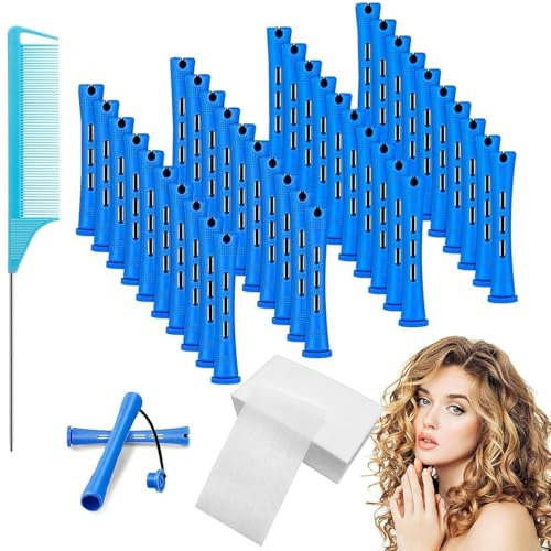 Lot de 71 bigoudis complets avec peigne en acier, 40 bigoudis permanents et 30 rouleaux de papier permanent, petites boucles, cheveux courts et mi-longs, papillotes, petites boucles pour coiffure DIY