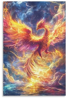 DHBANEIOK Phönix Wandbilder Leinwandbilder Mit Wandkunst Poster Set Kunstdruck Deko Wanddeko Poster Für Wohnzimmer Schlafzimmer Flur Wand 16x24inch(40x60cm)