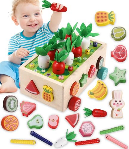 Syvory Montessori Spielzeug ab 1 Jahr, 7-in-1 Karotten ernten Sortier Stapelspielzeug, Montessori-Geschenk, Kinder Holzspielzeug Motorikspielzeug, Lernspielzeug Geschenk für 1-3 Jahre Mädchen Junge