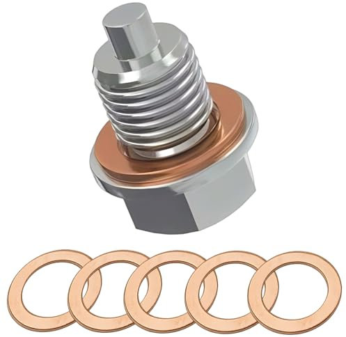 Sump Plug with Sump Plug Washer, Oil Sump Plug for My Car, M14 x 1.5 Stainless Steel Drain Plug with 1 Bolt and 5 Seals, Ideal for Vehicle Maintenance and Oil Changes