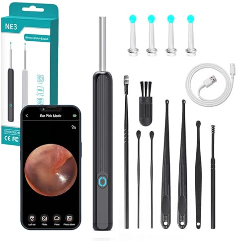 WaxClean – Smarte Ohrenreinigung Präzises Ohrreiniger-Set mit Kamera, LED-Licht und kabellosem Otoskop – Intelligentes Ohrreinigungsgerät für effiziente Ohrenschmalz-Entfernung