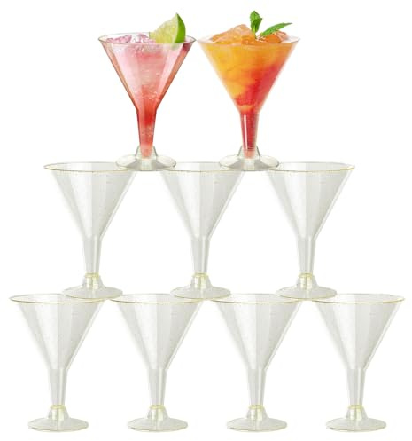 Kokoie Plastic Cocktail Glasses, 25 PCS Plastic Martini Glasses, Reusable Clear Party Cocktail Glasses for Champagne, Mocktail, Margarita, Christmas Wedding Birthdays 180ml Gold