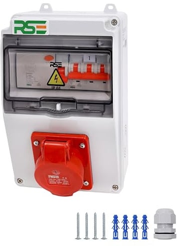 BAUSTROMVERTEILER WANDVERTEILER KOMPLETT VERDRAHTET 32A ODER 16A IP65, 16. 1X16A mit RSE LS+FI