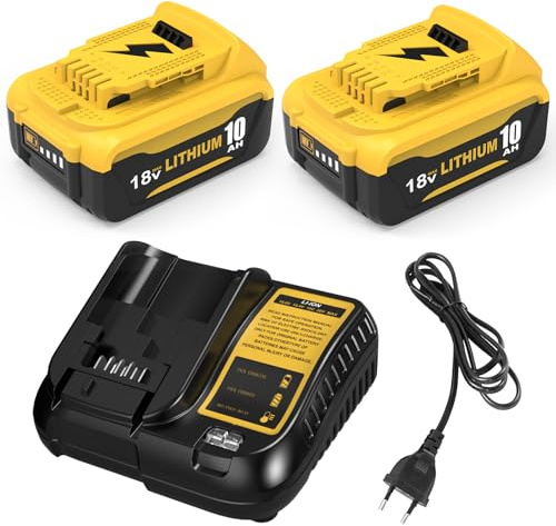 Dosctt 2Stück 10Ah Kompatibel für Dewalt Akku 18V und 1Stück 3A DCB107 Ladegerät für Dewalt Ladegerät 10.8V- 20V
