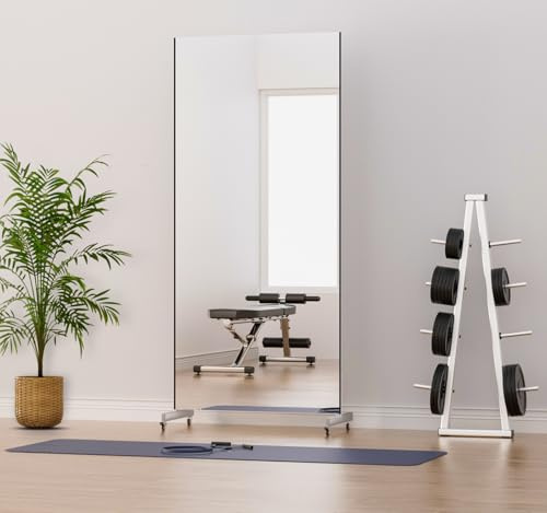 BAREX Glasloser Rollspiegel 80×180 cm Schwarz – Bruchsicher, Leicht, Mobil mit Rollen – Perfekt für Fitness, Tanzstudio, Ballett, Yoga, Home Gym – Glasfreie, sichere Spiegelwand