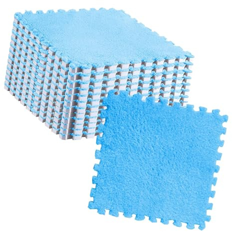 FILFEEL 10er-Pack Plüsch-Puzzle-Bodenmattenfliesen – Weiche, ineinandergreifende Teppichfliesen aus Schaumstoff für Kinderzimmer (Blau)