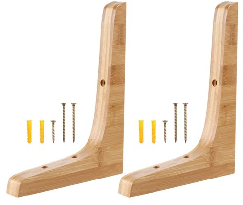 SHINEOFI Supports d'Étagère Murale en Bois Naturel 2 Pièces, Fixation pour Tablettes Flottantes, Usage en Bureau ou Espace de Vie