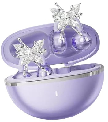 Okiyakusama Clip On Kopfhörer Open Earbuds mit Schmuck Schleife Abnehmbare Kopfhörer Ohrschmuck Ergonomisch für Damen für Arbeit Laufen Tägliche Nutzung, Lila