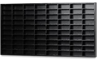 Pinus Setzkasten Holz 80x5x42 cm 80 Fächer Sammlervitrine Schwarz | Kiefernholz, für Figuren Fotos Sammlungen, schmale Tiefe 5 cm, Regal Wandaufbewahrung, strukturierte Fächer