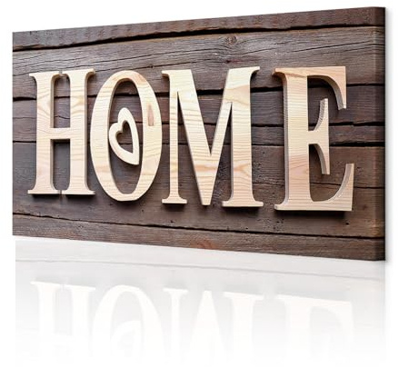 decomonkey Wandbilder Home Natur 150x50 cm 1 Teilig Leinwandbilder Wanddeko | Strukturleinwand, Holzkeilrahmen, Bild auf Leinwand, Kunstdruck, Wohnzimmer, Wanddekoration, Hause, Herz, braun, beige