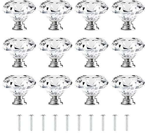 Attom Tech Home 12 Stück 40 mm Möbelknöpfe Kristallklare knauf für schrank, Diamantform, Schrankknäufe mit Schrauben für Küche, Kommode, Schrank, Badezimmer, Kleiderschrank